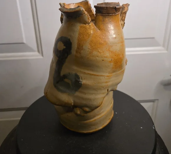 Handcrafted Signed Studio Pottery Ceramic Wabisabi Vase in Beige and Blue - Picture 2 of 13